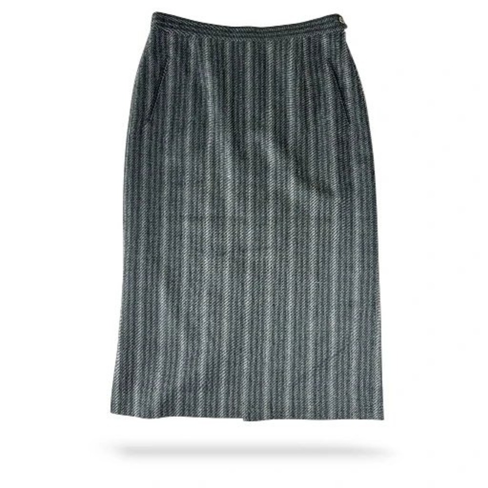 Burberrys' Made‎ In Italy Vintage Wool Herringbone Gray Striped Pencil Skirt Med